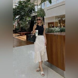 H & M white and black Polka dot wrap and satin effect midi skirt